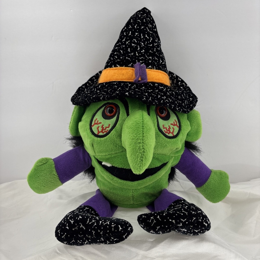 Good Stuff Corp Halloween Witch Plush Green Purple Bloodshot Eyes Black Hat